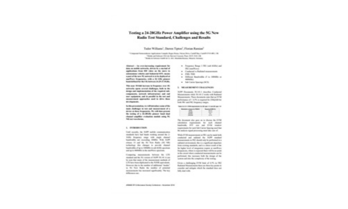 Testing a 24-28GHz Power Amplifier using the 5G New Radio Test Standard, Challenges and Results